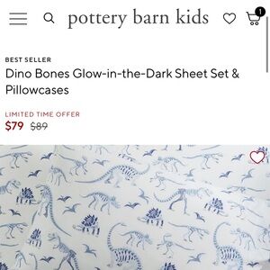 Pottery Barn Kids Dino Bones Glow in the Dark sheet set for a twin